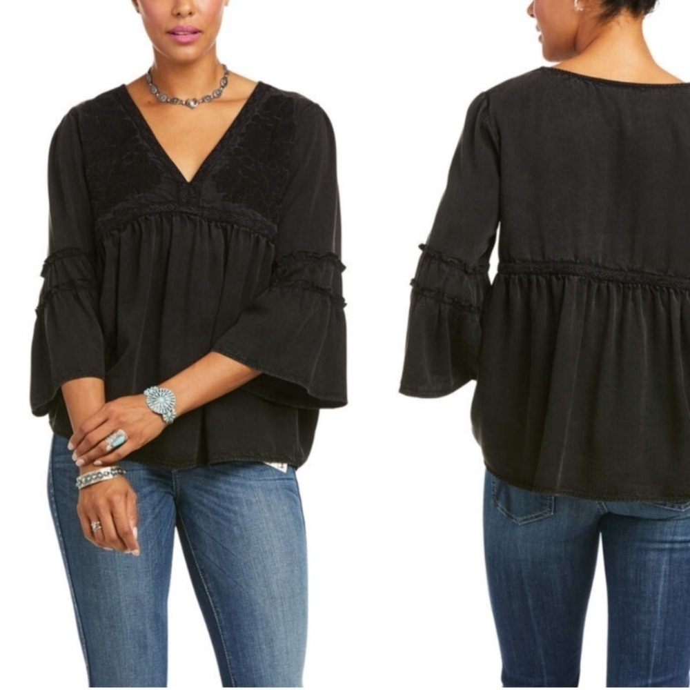 Ariat Black Acid Wash Weekend 3/4 Bell Sleeve Tunic